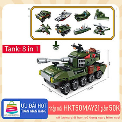 Đồ chơi lắp ráp trẻ em bằng nhựa ABS an toàn -Xe Tank chiến đấu xoay 360 độ
