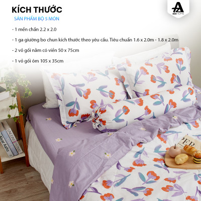 Bộ Ga Giường Mền Chần Bông 5 Món Sweet Flowers Mềm Mại 100% Cotton Tự Nhiên A2Z Home