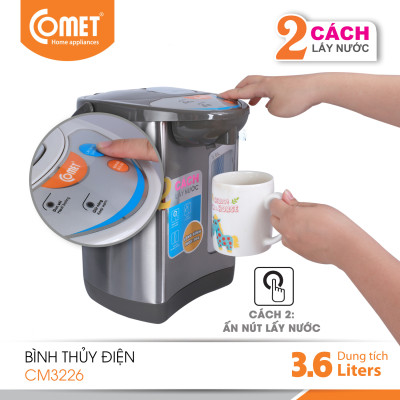 Bình thủy điện Comet CM3226 – Dung tích 3.6L, công suất 730W, ruột inox 304, giữ ấm tự động – Hàng Chính hãng, bảo hành 12 tháng