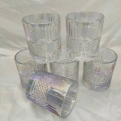 Bộ 6 cố thủy tinh uống nước vân kim cương hạt ánh trai