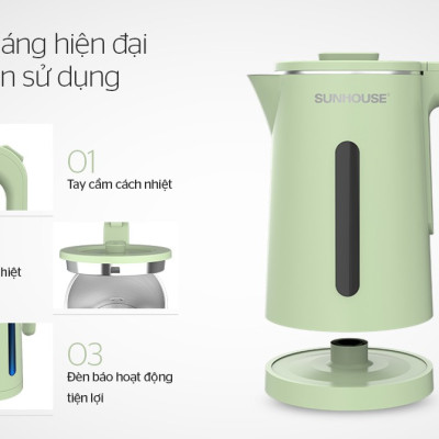 Ấm Đun Siêu Tốc SUNHOUSE 2 Lớp Dung Tích 1.8L SHD1353 - Hàng chính hãng