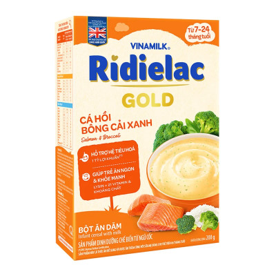 COMBO 2 HỘP BỘT ĂN DẶM RIDIELAC GOLD CÁ HỒI BÔNG CẢI XANH - HỘP GIẤY 200G