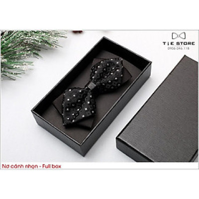 Nơ Đeo Cổ Nam cánh nhọn - Nơ chú rể, MC màu đen chấm bi , tặng kèm hộp