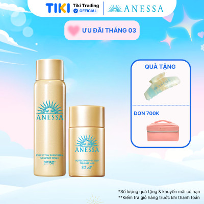Bộ đôi Kem chống nắng dạng xịt dưỡng da bảo vệ hoàn hảo + Kem chống nắng dạng sữa dưỡng da kiềm dầu bảo vệ hoàn hảo (Anessa Gold Spray 60g + Gold Milk 20ml)