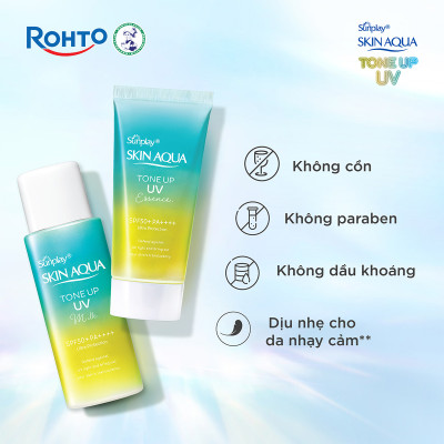 Kem chống nắng nâng tông Skin Aqua Tone up Mint Green cho da trắng có khuyết điểm đỏ, dạng tinh chất Sunplay Skin Aqua Tone Up UV Essence Mint Green SPF 50+ PA++++ 50g