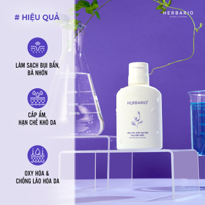 Bộ 5 Hoa Đậu Biếc Herbario: Nước tẩy trang 300ml +Sữa rửa mặt tạo bọt 100ml+mặt nạ 30ml + Toner 200ml + Tinh chất 30ml