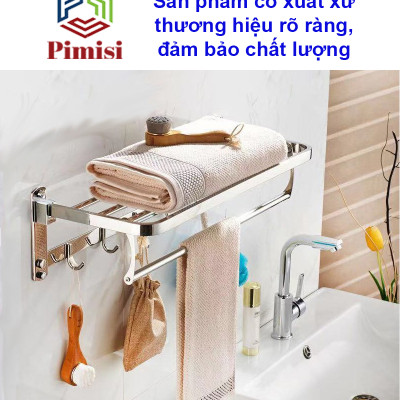 Kệ giá treo khăn tắm dán tường trong nhà vệ sinh Pimisi PR-011WM inox 304 giàn đa năng có kèm keo dán | hàng chính hãng