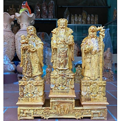 Combo bộ tượng phật tam đa phúc lộc thọ kt cao 40cm+thêm cả kệ chân đế bằng gỗ huyết long đẹp long lanh 