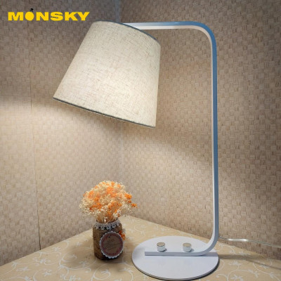Đèn ngủ để bàn MONSKY cao cấp DB9005 chóa trắng nâu (đã bao gồm bóng LED) - ẢNH THẬT SHOP CHỤP