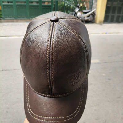 Mũ lưỡi trai nam da bò dập nổi BHY2023 Nón nam da thật có che tai. Phom cứng vừa vòng đầu 56-60cm