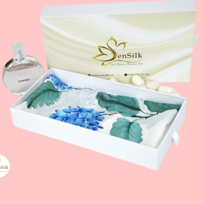 Silk Hand Painted 100% Pure Silk - Khăn Lụa Cao Cấp Vẽ Tay Cẩm Tú Cầu - Quà Tặng Khăn Lụa