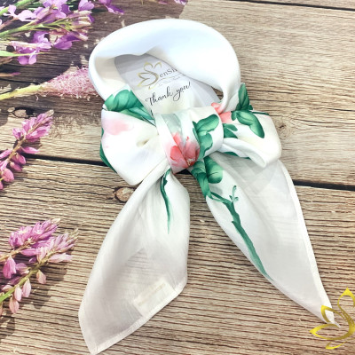 Khăn Quàng Cổ Lụa Vuông Đẹp Vẽ Tay Hoa Hồng SenSilk 75x75cm, Khăn Quấn Cổ Thời Trang Cao Cấp