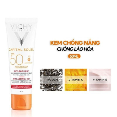 Kem Chống Nắng Bảo Vệ, Giảm Lão Hóa Vichy Capital Soleil 3in1 Anti-Aging SPF50 50ml