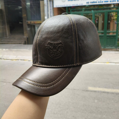 Mũ lưỡi trai nam da bò dập nổi BHY2023 Nón nam da thật có che tai. Phom cứng vừa vòng đầu 56-60cm