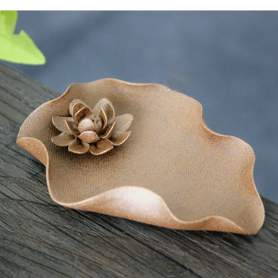 Đĩa đốt trầm đắp sen nổi trang trí nghệ thuật Vintage