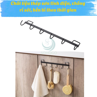Giá Treo Dụng Cụ Nhà Bếp Dán Tường 6 Móc -Thanh Treo Đa Năng Gắn Tường Không Cần Khoan -Móc Treo Dán Tường Tiện Lợi