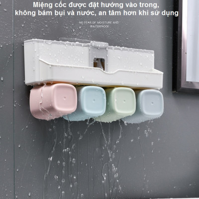 Giá Treo Bàn Chải Đánh Răng, Lấy Kem Đánh Răng Tự Động, Lưu Trữ Vật Dụng Ngăn Nắp - Tặng Kèm 4 Cốc Và Miếng Dán Tường - Chính Hãng