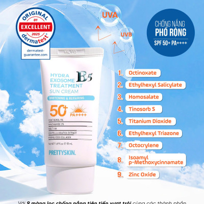 Kem Chống Nắng Cho Da Treatment Cấp Ẩm, Dưỡng Trắng PrettySkin Hydra B5 Exosome Treatment Sun Cream Hàn Quốc 50ml