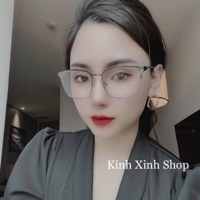 Gọng Kính cận, Kính giả cận Mắt vuông Kim loại Oversize form to chống ánh sáng xanh, chống lóa uv (ĐEN)