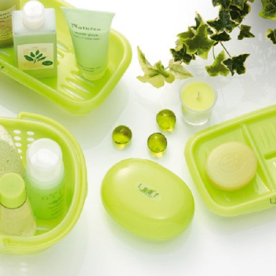 Khay nhựa đựng xà bông tắm, xà phòng rửa tay,..vv  Leaf Inomata chia 2 ngăn - Nội địa Nhật Bản