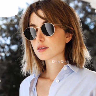 Kính râm Round Metal Unisex Mắt Tròn Thủy Tinh Gọng Kim Loại Thời Trang Retro