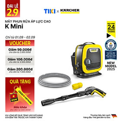 (Mới 2025) Máy phun rửa áp lực cao Karcher K Mini - Công suất 1400W, áp lực tối đa 110 bar nhỏ gọn - Bảo hành 24 tháng - Hàng Chính Hãng