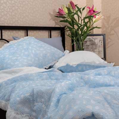 Bộ chăn drap Bamboo Hàn Quốc Hana Hana Leafmingo blue