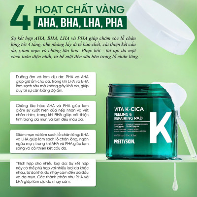 Toner Pad Vita K-Cica Peeling & Repairing Pad Pretty Skin Hàn Quốc 80 miếng