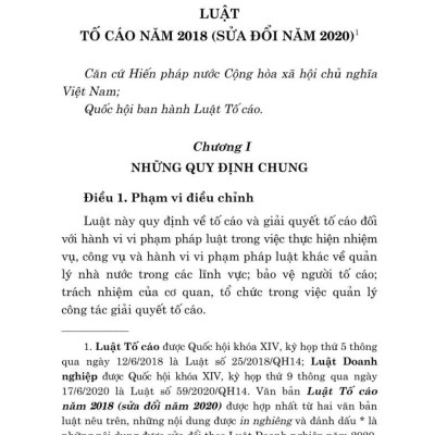 Luật tố cáo năm 2018 sửa đổi, bổ sung năm 2020 (bản in 2024)