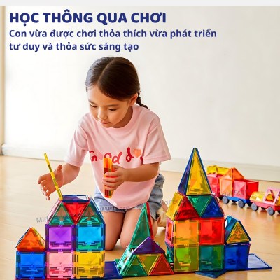 Xếp Hình Nam Châm lắp ráp Mideer Colorful Magnetic Tiles ghép hình nam châm ánh sáng