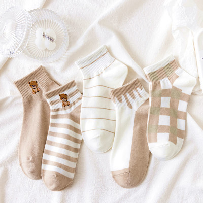 Tất Nữ, Combo 5 Đôi Tất Nữ Cổ Ngắn, Mẫu Tất Nữ Hình Gấu Nhiều Màu Dễ Thương Thời Trang - Giao Mẫu Ngẫu Nhiên