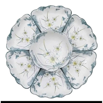 Bộ Bát Đĩa Gốm Sứ Cao Cấp, Hoa Mặt Trời Thắp Hương, Cúng Gia Tiên Hoa Thủy Tiên - HÀNG CHÍNH HÃNG MINIIN