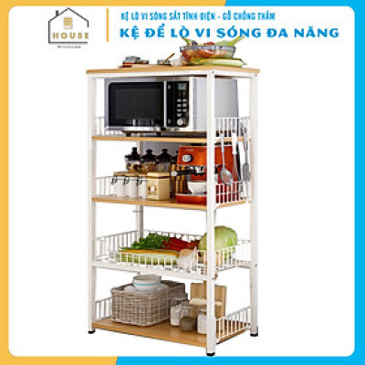 Kệ để lò vi sóng đa năng 175-1N thương hiệu 9House kệ đựng đồ đa năng để lò nướng nồi cơm điện kèm giá rổ để rau củ gia vị loại khung sắt dày sơn tĩnh điện chống rỉ mặt gỗ MDF lõi xanh chống ẩm bề mặt phủ melamine chống thấm cao cấp - Hàng chính hãng