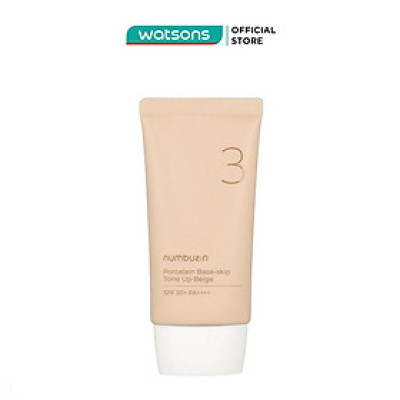 Kem Chống Nắng Nâng Tone Numbuzin No.3 Porcelain Base-Skip Tone Up Beige SPF50+ PA++++ 50ml