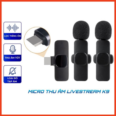 Micro thu âm không dây K9 cài áo lọc tiếng ồn cao cấp dùng để Livestream, quay video, ghi âm cho điện thoại - Hàng chính hãng