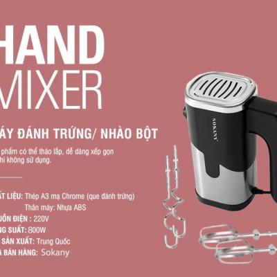 Máy Đánh Trứng Sokany SK-6621 Công Suất 800W, 5 Cấp Độ - Tặng 4 Que Đánh Trứng, Làm Bánh Inox 304 - HÀNG CHÍNH HÃNG - DELIYA
