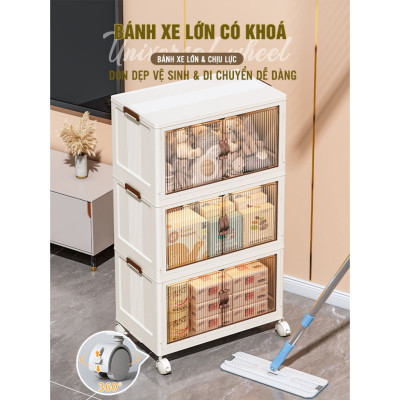 Tủ nhựa đa năng Gấp gọn Tiện Lợi, Tủ Để Đồ Bánh Xe Xoay 360 Độ - Hàng cao cấp