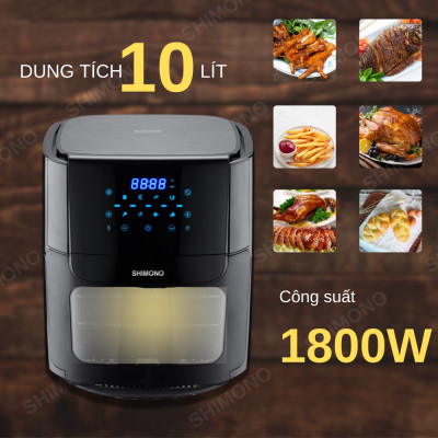 Nồi Chiên Không Dầu SHIMONO SM-AF1086T 10L 1800W Cao Cấp Tiêu Chuẩn FDA Hoa Kỳ, LFGB Đức Tặng Kèm Trọn Bộ 9 Phụ Kiện Hàng Chính Hãng
