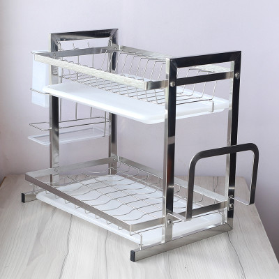 Kệ chén đa năng 2 tầng inox 304 Hobby Home Decor KC2T kèm khay hứng nước, ống đũa, giá treo thớt không rỉ sét