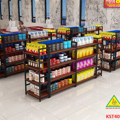 Kệ trưng bày sản phẩm, hàng hóa , kệ trang trí khung sắt mặt gỗ  KST401 - Nội thất lắp ráp Viễn Đông Adv