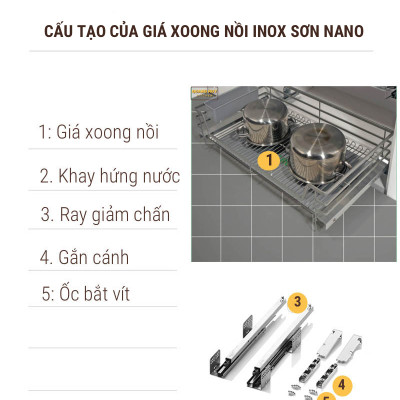 Giá xoong nồi tủ dưới inox sơn Nano bảo hành 10 năm không han gỉ thương hiệu Grob