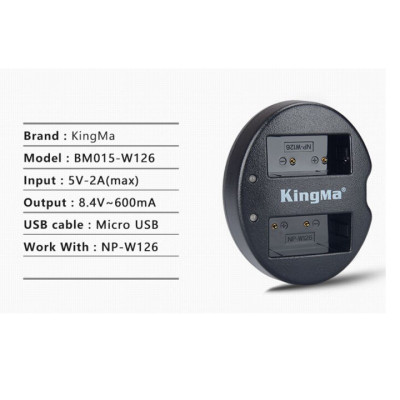 Bộ 2 pin sạc và sạc đôi KingMa NP-W126 Fujifilm XT-20, XT-10, X-A3, X-E2  Hàng chính hãng