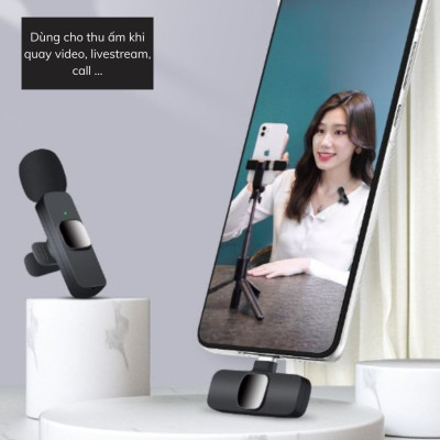Micro thu âm không dây K9 cài áo lọc tiếng ồn cao cấp dùng để Livestream, quay video, ghi âm cho điện thoại - Hàng chính hãng