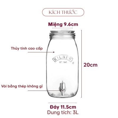 Kilner - Bình nước thủy tinh - 3L