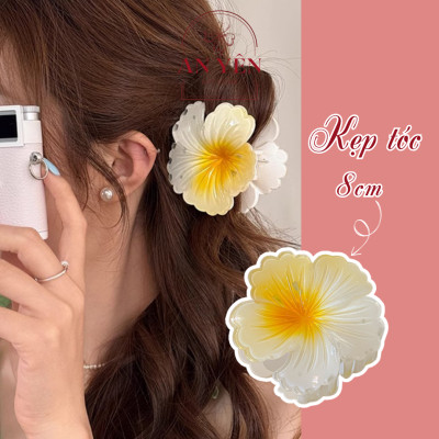 Kẹp Tóc Càng Cua Hoa Sứ Vân Đá Tráng Gương 8cm Tiệm Quà An Yên, Phụ Kiện Tóc Bền Đẹp Không Rối Tóc