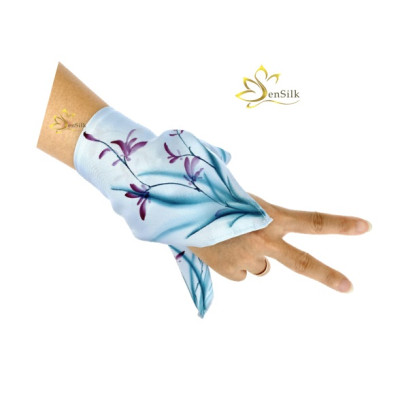 Quấn Túi Lụa Vẽ Tay Cao Cấp SenSilk Hoa Lan Kiếm 55x55cm, Phụ Kiện Siêu Độc Lụa Tơ Tằm Bảo Lộc