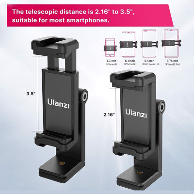 Ulanzi ST-22 - Kẹp Điện Thoại Gắn Tripod, Xoay 360°, Lật Sau 180°, Hỗ Trợ 2 Ngàm Mở Rộng - Hàng Chính Hãng
