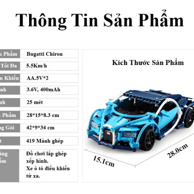 Bộ Đồ Chơi Xếp Hình BABYBOSS Siêu Xe Bugatti Chiron 419 Chi Tiết Điều Khiển Từ Xa - Hàng Chính Hãng