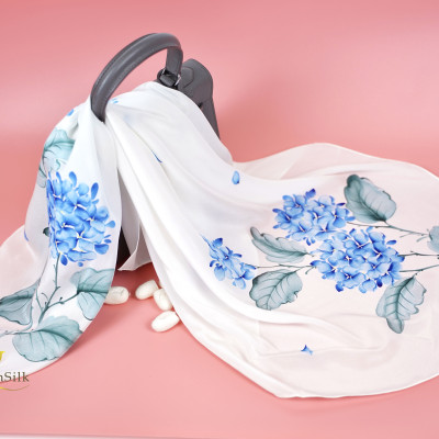 Khăn Lụa Vuông Vẽ Tay Cẩm Tú Cầu – SenSilk Silk Painting 75*75cm, Khăn Lụa Tơ Tằm Cao Cấp