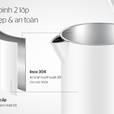 Ấm Siêu Tốc INOX 2 Lớp 1.7L SUNHOUSE MAMA SHD1386W - Hàng Chính Hãng